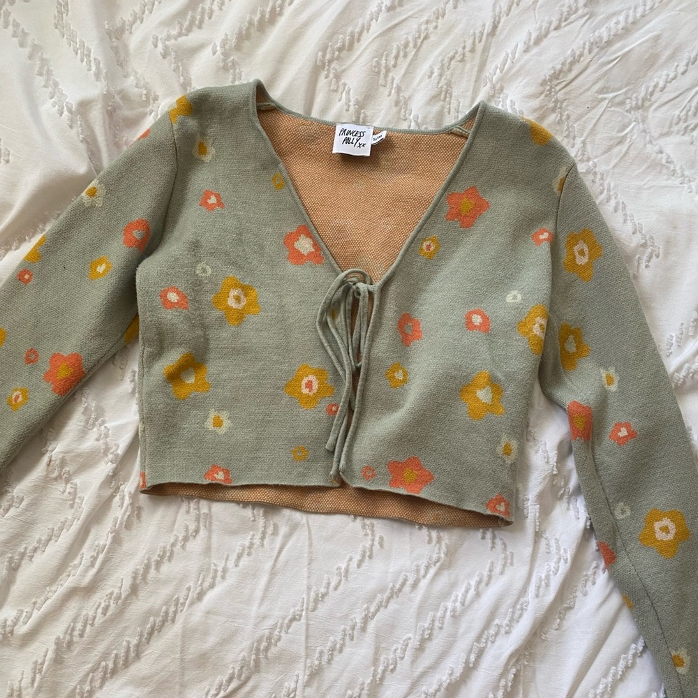 Princess Polly Green Flower Cardigan